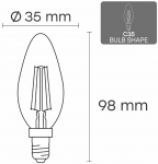 Visional LED Filament bulb E14, C35, 6.5W, 950lm, 3000K, 360