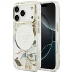 GUESS Case IML Glitter Flowers Triangle MagSafe for iPhone 18 Pro Max / 17 Pro Max white