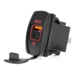 Amio Boat Shaped Waterproof Phone Charger with RED LED Backlight USB + USB C QC3.0 12/24V -04229