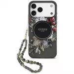 GUESS Case IML Flowers Pearl Strap MagSafe for iPhone 18 Pro Max / 17 Pro Max black