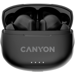CANYON TWS-8 Bluetooth headset with microphone and ENC, featuring BT V5.3 and the JL 6976D4 chip. Frequency response: 20Hz-20kHz. Earbud battery: 40mAh x 2, charging case battery: 470mAh. Includes a 0
