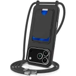 marka niezdefiniowana For iPhone 18 Pro / 17 Pro Case Liquid Silicone Card Holder Back Phone Cover with Lanyard - Black
