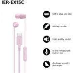 SONY IEREX15C USBC Wired Earbuds with Mic, Pink