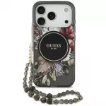 GUESS Case IML Flowers Pearl Strap MagSafe for iPhone 18 Pro / 17 Pro black