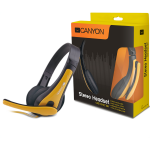 CANYON entry-level PC headset, 3.5mm plug, leatherette ear pads, black and yellow