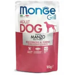 Monge Dog Grill Pouch Adult Chunkies Rich in Beef 100 g complete wet food for adult dogs with beef, oven-baked chunks
