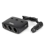 Amio Triple extension socket charger 2x USB A ON/OFF button LED indicator 12/24V 100W 70cm -04363