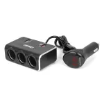 Amio Triple extension socket charger with digital display 2x USB A QC 3.0 12/24V 120W 80cm -04364