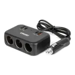 Amio Triple extension socket charger 1x USB A 1x USB C QC 4.0 12/24V 120W 80cm -04365