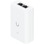 Ubiquiti U-POE+ adapter 30W, powers UniFi PoE+ devices, reduces dependency on PoE switch power, Contains RJ45 data input, AC cable with earth ground, and PoE+ output