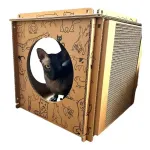 KOTOMODA Premium Cat House Cube 36 36 36 cm cardboard cat house with a scratching panel