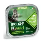 Monge Cat BWild Grain Free Sterilised Pate Wild Boar with Vegetables complete grain-free wet pt food with wild boar and vegetables for sterilised cats, 100 g