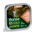 Monge Cat BWild Grain Free Adult Pate Salmon with Vegetables complete grain-free wet pt food with salmon and vegetables for adult cats, 100 g