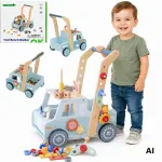 Tooky Toy medinis stumdukas&ndash;sunkvežimis su dirbtuvėmis