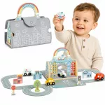 Tooky Toy ne&scaron;iojamas medinis miesto rinkinys su krep&scaron;iu