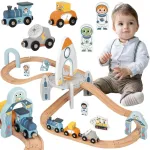 Tooky Toy medinis kosminio traukinio rinkinys