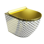 Pakabinamas klozetas Lavita Sofi Slim Checked Gold, baltas su aukso detalėmis