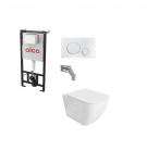 Komplektas 4 in1 Alcadrain rėmas + mygtukas  chromas , Onil  Rimless klozetas su lėtaegiu dangčiu