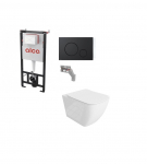 Komplektas 4 in1 Alcadrain rėmas + mygtukas  juodas, Onil  Rimless klozetas su lėtaegiu dangčiu