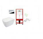 WC Komplektas 5in1 Tece potinkinis rėmas su chromuotu TeceNow vandens nuleidimo mygtuku ir Deante Hiacynt Rimless pakabinamu klozetu su lėtaeigiu dangčiu