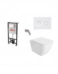 Komplektas 4 in1 Alcadrain rėmas + mygtukas  baltas matinis , Onil  Rimless klozetas su lėtaegiu dangčiu