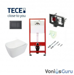 Potinkinio WC rėmo Tece, juodo mygtuko  ir klozeto Deante Hiacynt Rimless komplektas 6in1