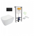 WC Komplektas 5in1 OLI rėmas + juodas matinis SLIM mygtukas ir Deante Hiacynt Rimless pakabinamas klozetas su lėtaeigiu dangčiu
