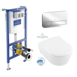 WC komplektas Villeroy & Boch Viconnect rėmas, chromuotas mygtukas E200 ir Avento DirectFlush