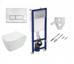 WC Komplektas 5in1 Ideal standart siauras rėmas + chromuotas mygtukas ir Deante Hiacynt Rimless pakabinamas klozetas su lėtaeigiu dangčiu