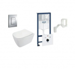WC Komplektas 6n1 Grohe rėmas su Grohefresh + Cosmopolitan mygtukas ir Deante Hiacynt Rimless pakabinamas klozetas su lėtaeigiu dangčiu