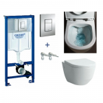 Grohe potinkinis rėmas 3 in 1 su pakabinamu klozetu Laufen Pro New Rimless ir lėtai užsidarančiu dangčiu