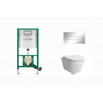 Laufen WC rėmas INEO su chrome klavi&scaron;u HORIZON ir Laufen MEDA pakabinamas unitazas + dangtis