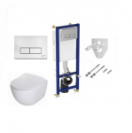 WC Komplektas 5in1 Ideal standart siauras rėmas + chromuotas mygtukas ir Deante Peonia Rimless pakabinamas klozetas su lėtaeigiu dangčiu