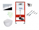 Tece potinkinis rėmas + TeceNow  chromuotas mygtukas + Tece Fresh tabletėms ir  Deante Peonia rimless pakabinamas klozetu su plonu lėtaeigiu dangčiu