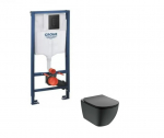 Potinkinis WC rėmas GROHE 5in1 su Grohe fresh 38827000 ir Tesi Aquablade juodas klozetas su lėtaeigiu dangčiu