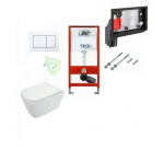 WC Komplektas 6in1 Tece potinkinis rėmas su baltu vandens nuleidimo mygtuku +TECE Fresh + Deante Hiacynt Rimless pakabinamas klozetas su lėtaeigiu dangčiu