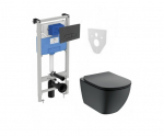 Ideal standard potinkinis rėmas Prosys + Oleas juodas matinis  vandens nuleidimo mygtukas ir  juodas Tesi pakabinamas klozetas su lėtaeigiu dangčiu