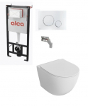 Komplektas 4 in1 Alcadrain rėmas + mygtukas chromas , Sinto klozetas su sukūrinė vandens nuleidimo sistema ir lėtaegiu dangčiu