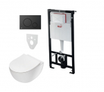 Komplektas 4 in1 Alcaplast rėmas + mygtukas juodas matinis, Deante Peonia Rimless klozetas su lėtaegiu dangčiu