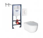 Komplektas 4 in1 Grohe rėmas + mygtukas Skate Air baltas , Alice Cermica Unica Rimless klozetas su lėtaegiu dangčiu