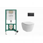 Laufen WC rėmas INEO su juodu mat. klavi&scaron;u HORIZON ir WC LUA Rimfree + dangtis