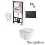 Komplektas 4 in1 Alcadrain rėmas + mygtukas  juodas matinis , klozetas Galve 3.0  su sukūrinė vandens nuleidimo sistema