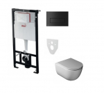 Komplektas 4 in1 Alcaplast rėmas + mygtukas juodas matinis, Galassia Dream Rimless klozetas su lėtaegiu dangčiu