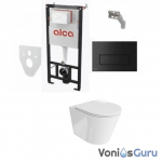 Komplektas 4 in1 Alcadrain rėmas + mygtukas  juodas matinis , klozetas Galve 3.0  su sukūrinė vandens nuleidimo sistema