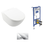 Pakabinamo WC komplektas Villeroy & Boch Subway 3.0 TwistFlush su CeramicPlus danga ir chromo mygtuku ViConnect E300