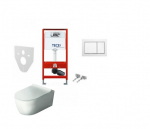 Komplektas 4 in1 Tece rėmas + mygtukas baltas Hatria Fusion Rimless klozetas su lėtaegiu dangčiu