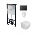 Komplektas 4 in1 Alcadrain rėmas + mygtukas juodas matinis, Sinto klozetas su sukūrinė vandens nuleidimo sistema ir lėtaegiu dangčiu