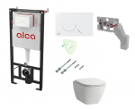 Potinkinis rėmas Alcadrain su baltu mygtuku  ir FRESH LAUFEN LUA RIMLESS pakabinamas wc su lėtaeigiu dangčiu