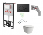 Potinkinis rėmas Alcadrain su juodu mygtuku  ir FRESH LAUFEN LUA RIMLESS pakabinamas wc su lėtaeigiu dangčiu