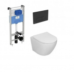 Komplektas 4 in1 Ideal standard + mygtukas juodas,  Sinto klozetas su sukūrinė vandens nuleidimo sistema ir lėtaegiu dangčiu